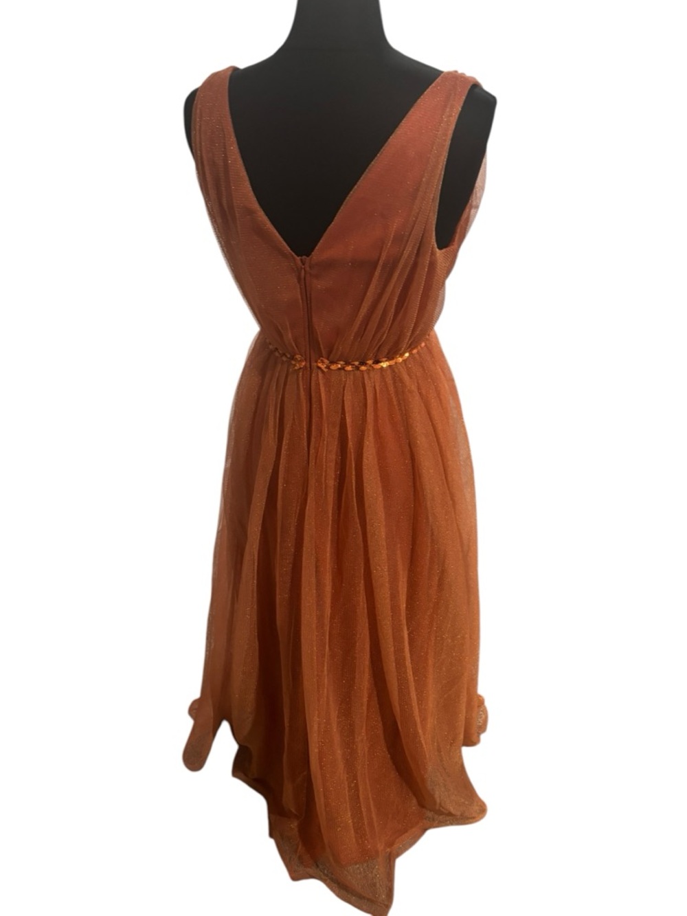Mgiacy Burnt Orange/Rust Brown Tulle A-Line V-Neck Evening Prom Dress-size M - Picture 3 of 9